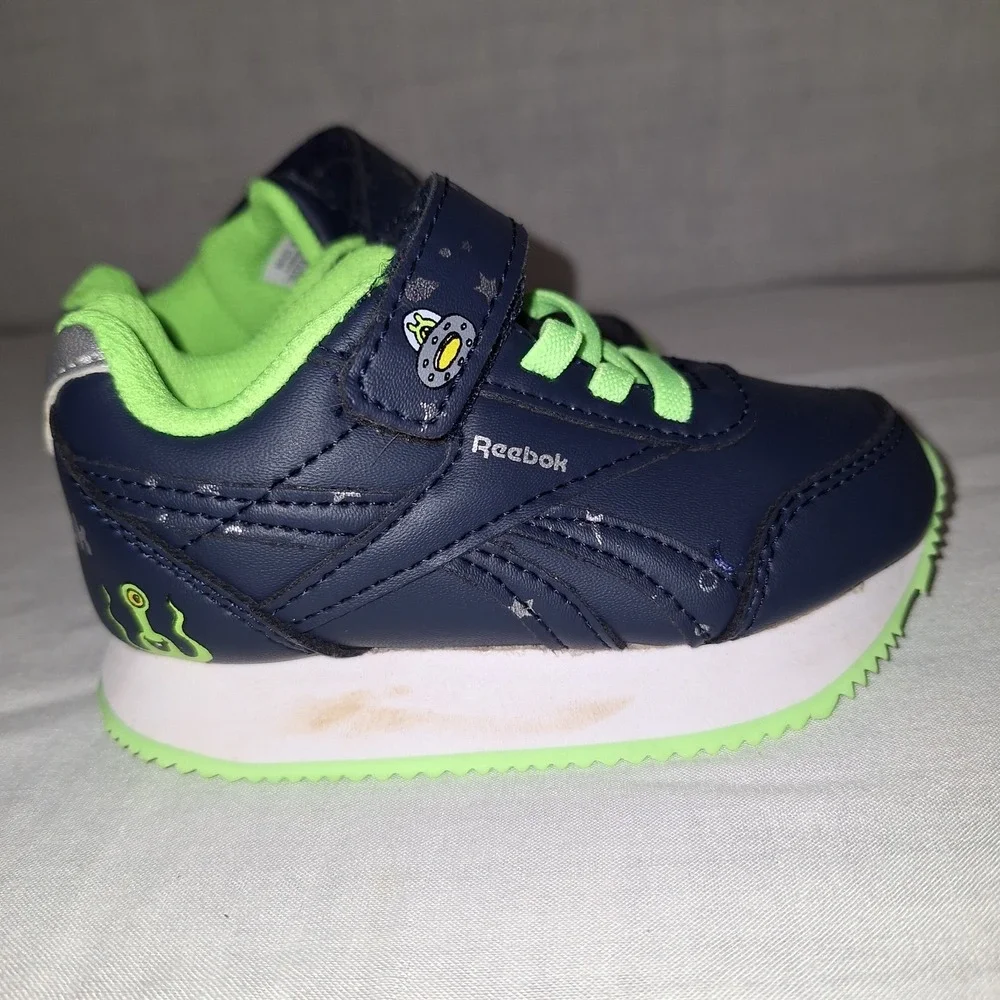 Shoes Sneakers Reebok Baby US 5  Space Infant Toddler Navy Blue Neon Green